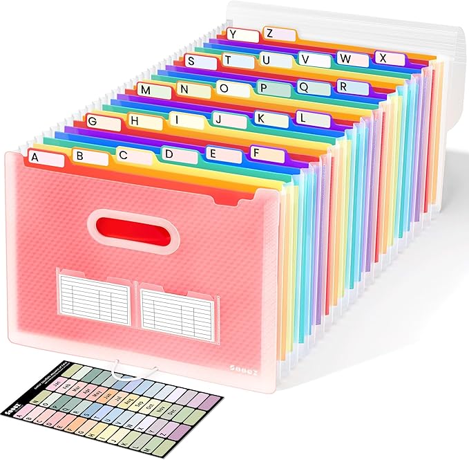 Sooez 26-Pocket Accordion File Organizer, Upgraded Expanding File Folder with Unobstructed A-Z Tabs, Premium Bill Tax Receipt Document Organizer Storage for Letter/A4 Size Paper, School Office & Home