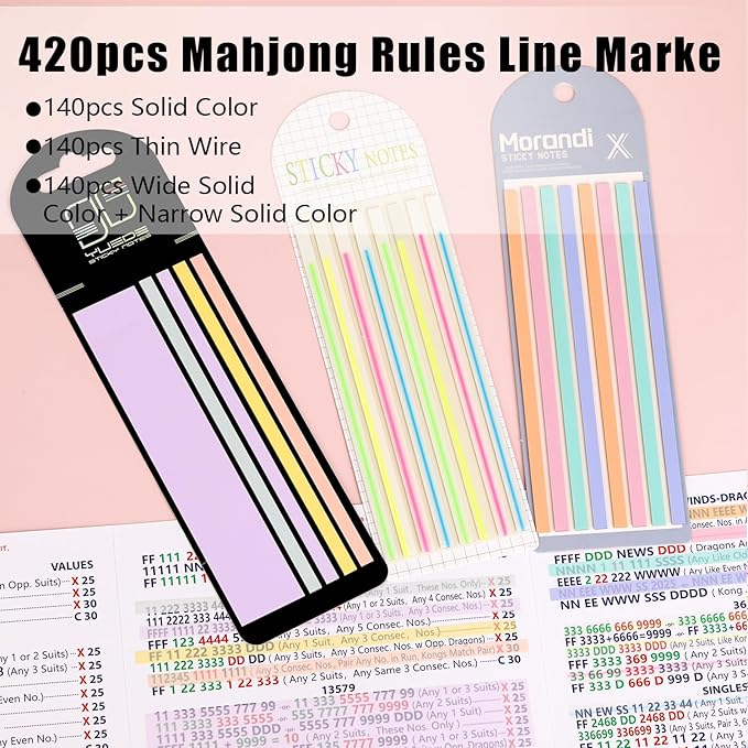 420 Pcs Mahjong Line Finder Reader Notes, Highlighter Tape Stripe, Transparent Sticky Mahjong Cards Rule Reader, Mahjong Accessories for Player, Beginner, No Adhesive Residue & Reusable (Purple)