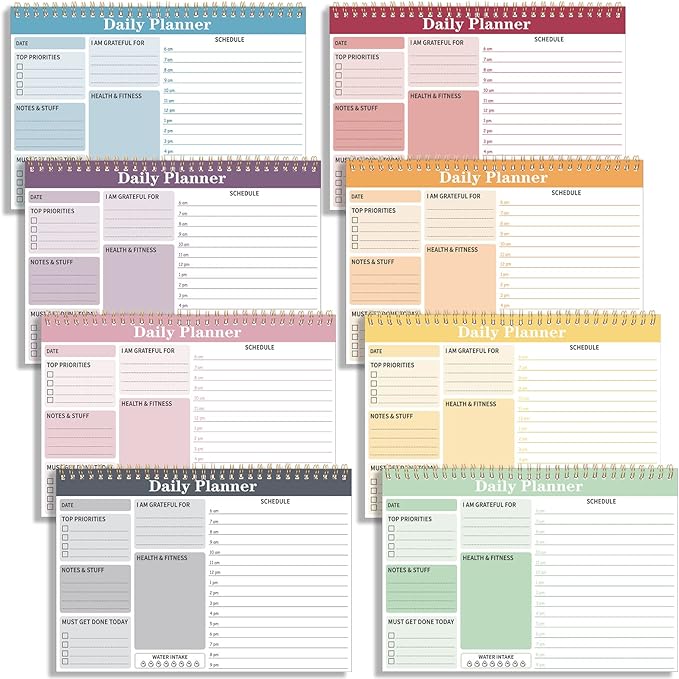 8 Pack To Do List Notepad 25 Page Undated Daily Planner Notepad To Do List Notebook Spiral Waterproof with Task Checklist for Home Office School Supplie Schedule Work(9.45 x 6.5 Inch,Stylish Color)