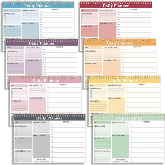 8 Pack To Do List Notepad 25 Page Undated Daily Planner Notepad To Do List Notebook Spiral Waterproof with Task Checklist for Home Office School Supplie Schedule Work(9.45 x 6.5 Inch,Stylish Color)