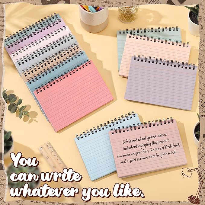 12 Pcs Large Index Cards with Ring Set 4x6 Colored Ruled Notecards with Waterproof Covers Spiral Flashcards for Studying, Learning, College, School, Office, Home Supplies(Retro)