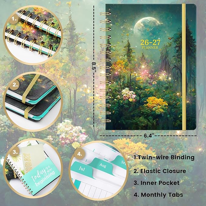 Planner 2026-2027 - Academic Planner 2026-2027, July 2026 - June 2027, 6.3" x 8.4", Weekly and Monthly with Tabs, 26-27 Calendar Planner, Hardcover Planning Agenda Book for Office School, Inner Pocket, Thick Paper