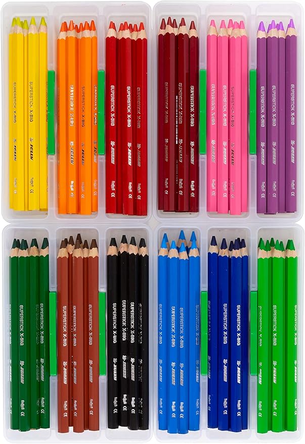 Jolly X-Big Jumbo Colored Pencils Kindergarten Tote; Set of 96, Perfect for Special Needs, Art Therapy, Preschool and Early Learners