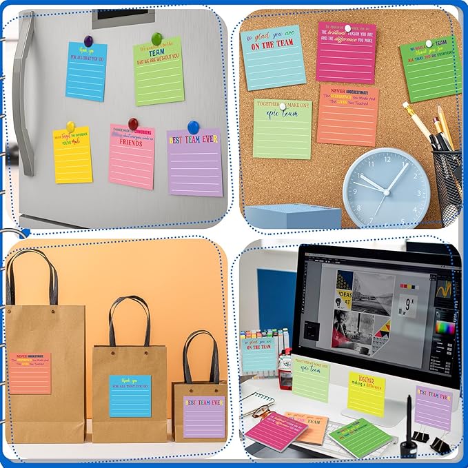 Yinder 24 Pcs Inspirational Sticky Notes Cute Motivational Sticky Notes Pad End of Year Employee Appreciation Gifts Bulk for Teacher Nurse Coworkers Office Supplies 3 x 3'' (Thank You,Dark)