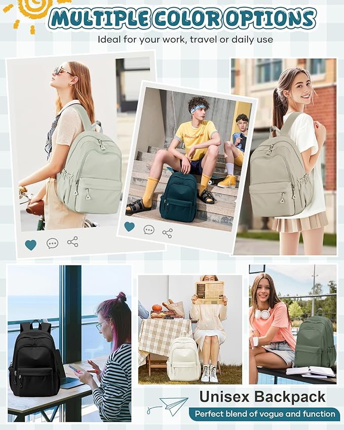 winspansy Backpack for School Teenage Girls Boys,Waterproof Lightweight School Bags Travel Daypack Simple Cute College Backpack Rucksack for Women Men fit 14 Inch Laptop,Peacock Blue