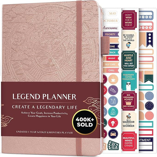 Legend Planner – Undated Weekly & Monthly Life Planner to Hit Your Goals & Live Happier, Organizer Notebook & Productivity Journal, A5 (Rose Gold, Gold)
