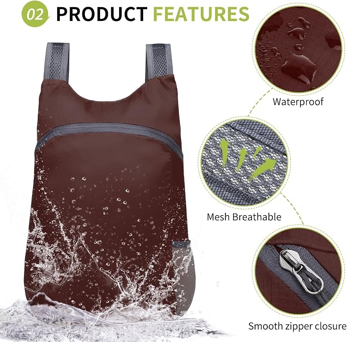Ultra Lightweight Hiking-Daypack,Foldable Travel Packable Backpack | 20L Foldable Bag for Camping Cycling Outdoor,Day Pack for Men Women,Dark Red