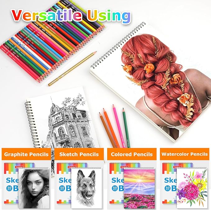 9" x 12" Sketch Book, 1-Pack 50 Sheets Spiral Bound Art Sketchbook, Acid Free Artist Drawing Paper Pad for Beginners Artists