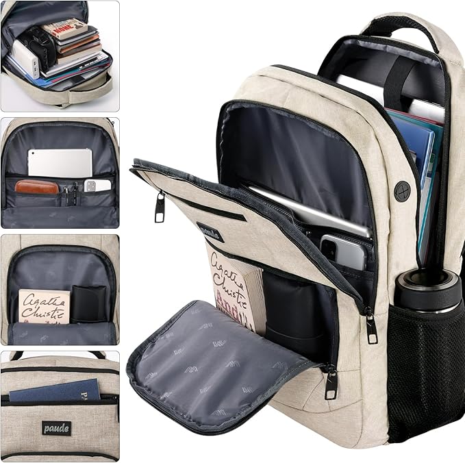 Paude Backpack for Teens, Laptop, College, University, Business, Travel - 15.6 Inch, Beige