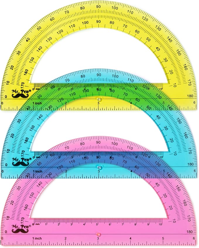 Mr. Pen- Protractor Set, 4", 3 Pack, Clear Plastic Protractors for Measuring Angles, 180° Small Protractor for Students, School, Math, Geometry, Drafting & Technical Drawing