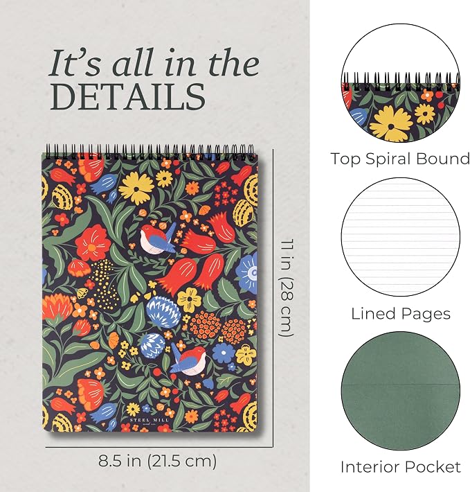 Steel Mill & Co. Large Top Spiral Notebook, Wanderlust Black