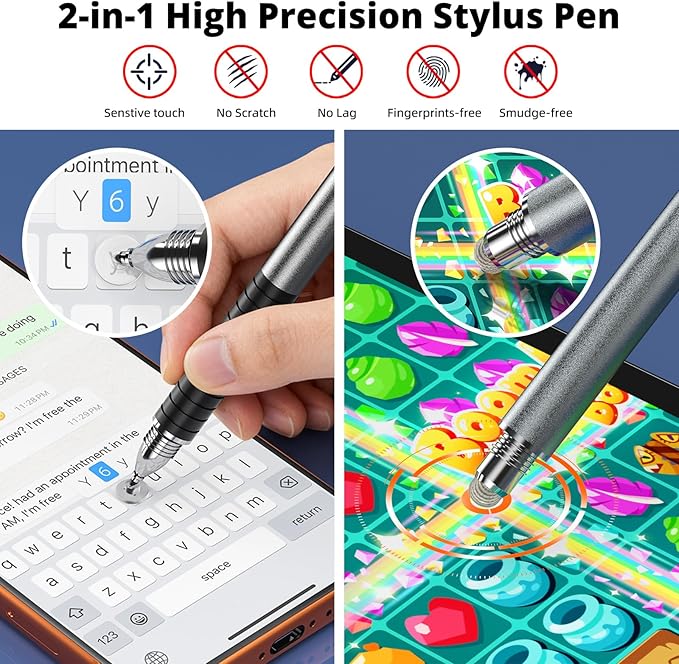 4-Pack Capacitive Stylus Pens for Touch Screens, 2-in-1 High Sensitivity Fine Point Disc & Fiber Tip Stylus with Portable Clip, Universal for iPad, iPhone, Android, Tablet & Drawing Stylist