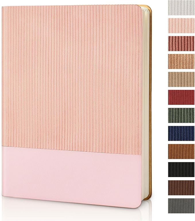 Lined Journal Notebook for Work College Ruled Note Book 7.2"x9.6" B5 PU Leather Daily Journaling 160 Pages for Women Men Writing Home School Supplies Business (Pink)