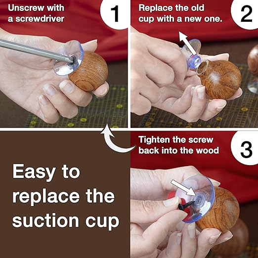 SAVINA Ruler Knob - Wooden Handle with Strong Suction Cup Grip – Comfortable Quilting Ruler Holder for Patchwork, Sewing, Cutting & Crafting Tools for Quilters (1)