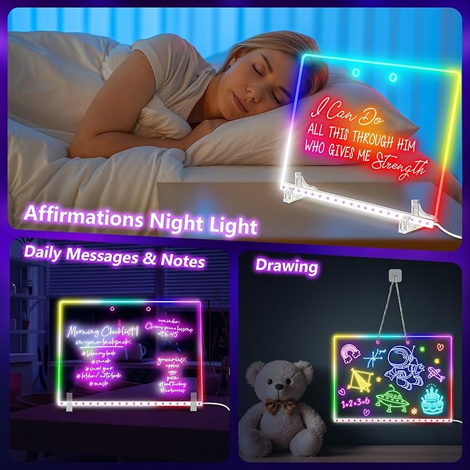 16" LED Drawing Board for Kids - Light Up LED Note Board with Colors & 18 Tracing Stencils, Birthday Gifts for Girls Ages 5-12, Glow Doodle Pad Art Set, 39PCS