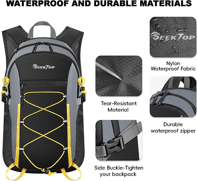 Seektop Packable Waterproof Hiking Backpack, 20L Lightweight Daypack | Tear-Resistant Nylon Material, Multi-Compartment Storage, Ultralight Small Foldable Travel Hiking Daypack for Men & Women