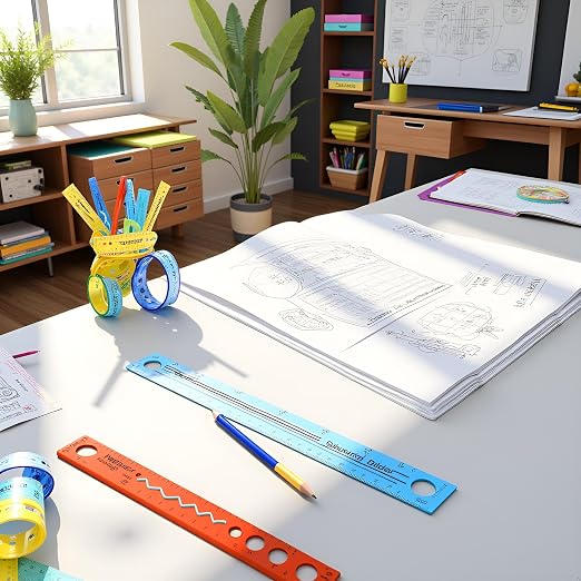 1PC 12 Inch Color Flexible Rulers Kids Soft Bendable Plastic Transparent Rulers Shatterproof Clear Ruler School House and Office, Drafting Tools and Drafting Kits(Random Color)