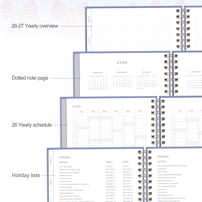 And Per Se 2026 Planner, A4 Size-Daily, Weekly & 18-Monthly Planner, Daily Schedule, Monthly Tabs, 100 GSM Thick Paper(Bowknot Pattern)