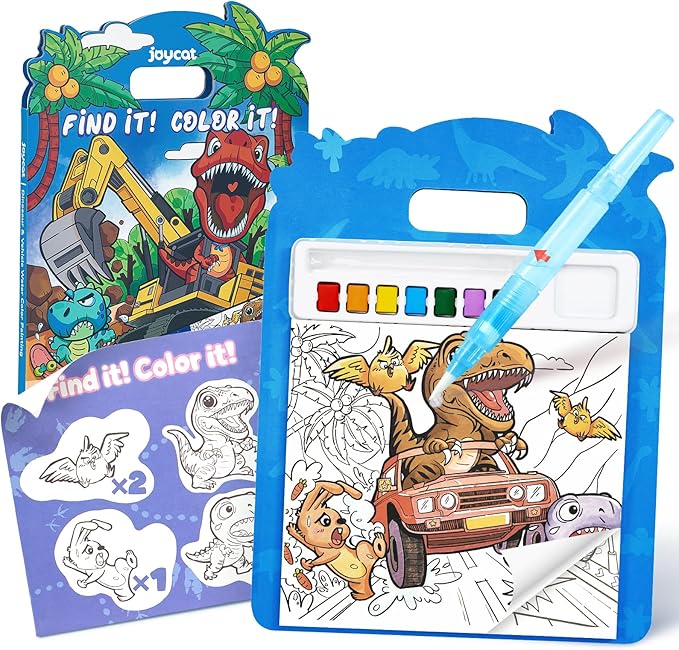 JoyCat Find & Color Paint with Water Coloring Books for Toddlers, Educational Seek and Find, No Mess Art & Craft Toy, Fun Learning Activity for Kids Ages 3-5 4-8, Gift for Girls Boys (Dinosaurs)