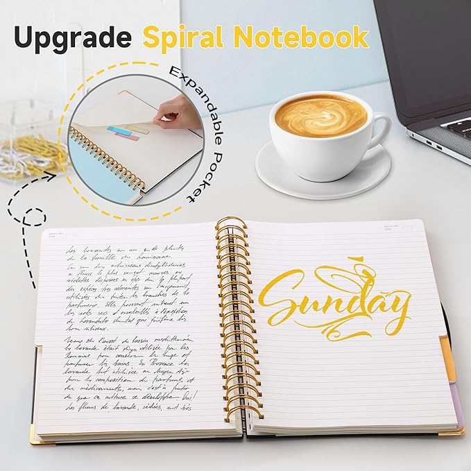 Huhuhero 5 Subject Notebook, 240 Pages Lined Spiral Journal College Ruled, 7.6" x 10.5” B5 Hardcover Journaling Notebooks for Work Note Taking, College School Supplies, Black