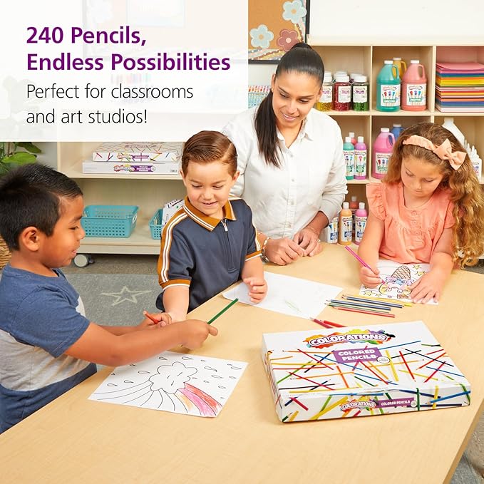 Colorations Color Pencils, Set of 240, Pre-sharpened, 12 Colors, Thick Core, Hexagonal, Harvested Wood, Classroom Supplies