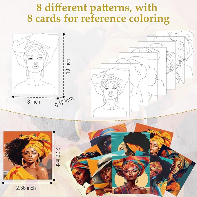 Cholemy 36 Pcs Paint and Sip Kit for Adults 8''x10'' Pre Drawn Canvas for Painting DIY Afro Acrylic Painting Kit Wood Easel Brushes Date Night Bulk for Father's Day Party Gifts(African Women)