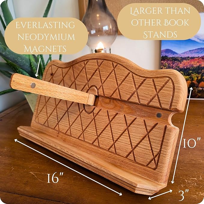 Revolutionary Book Stand for Hands Free Reading, Wooden Reading Rest, Desktop and Lap Page Holder, Adjustable Angle, Quick Page Turn for textbooks