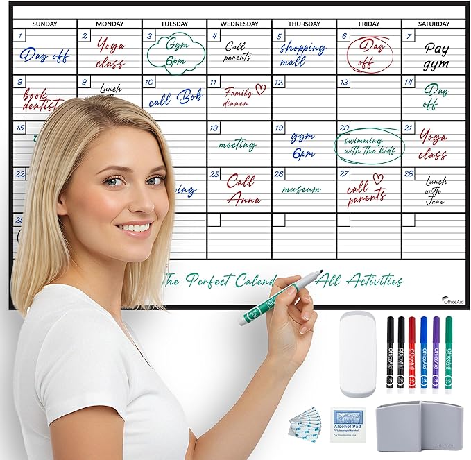 Large Dry Erase Calendar for Wall 24x36, Giant Family Office Big Reusable, Monthly Planner Erasable Month, Rolled Whiteboard White Board, 36x24 Calendar Dry Erase for Undated Wall Large Classroom