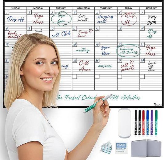 Large Dry Erase Calendar for Wall 24x36, Giant Family Office Big Reusable, Monthly Planner Erasable Month, Rolled Whiteboard White Board, 36x24 Calendar Dry Erase for Undated Wall Large Classroom