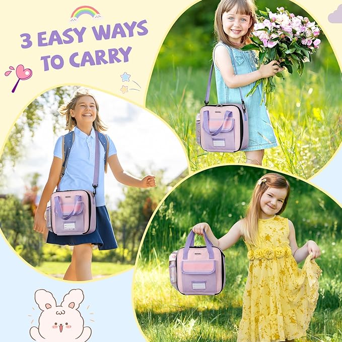 REDSHELL Tactical Lunch Box Kids, Large Insulated Lunch Bag for Girls, Cooler Lunchbag, Square Toddler Lunchbox, School Daycare Lunch Tote Pail with Water Bottle Holder Shoulder Strap, Purple