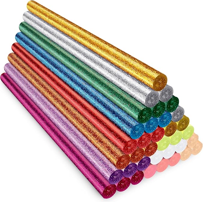 ENPOINT Glitter Color Hot Glue Sticks Full Size, 8" Long x 0.43" Dia 36 Pack Hot Melt Glue Sticks Bulk, Adhesive Glue Sticks Standard for Crafting DIY Art School Gluing Project Repair Sealing