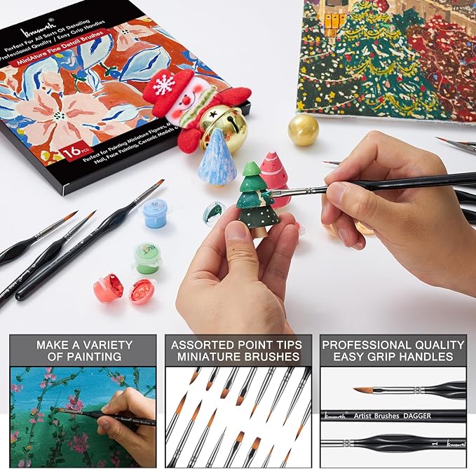 Brusarth Detail Paint Brushes Set, 16pcs Miniature Paint Brushes for Fine Detailing, Art Painting, Micro Detail Paint Brush for Acrylics, Oils, Watercolors, Paint by Number