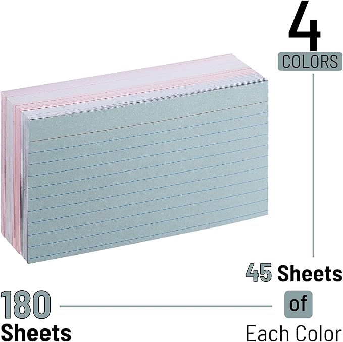 Mr. Pen- Lined Index Cards, 3"x5", 180 Cards, Morandi Colors, Bulk 3x5 Index Cards, Flashcards for Studying, School, College, Office and Home Organization, To Do List Note Cards with Ruled Lines