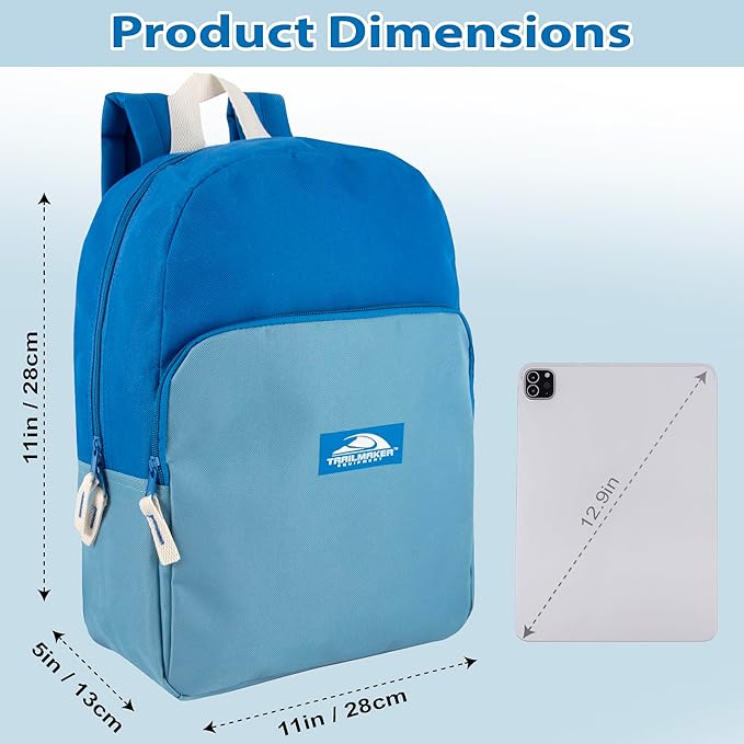 Trail maker 15 Inch Backpack for Kids, Preschool, Elementary & Middle School Students – Spacious Bookbag with Large Front Pocket, Adjustable Straps, Fits up to 13 Inch Laptop (Blue)