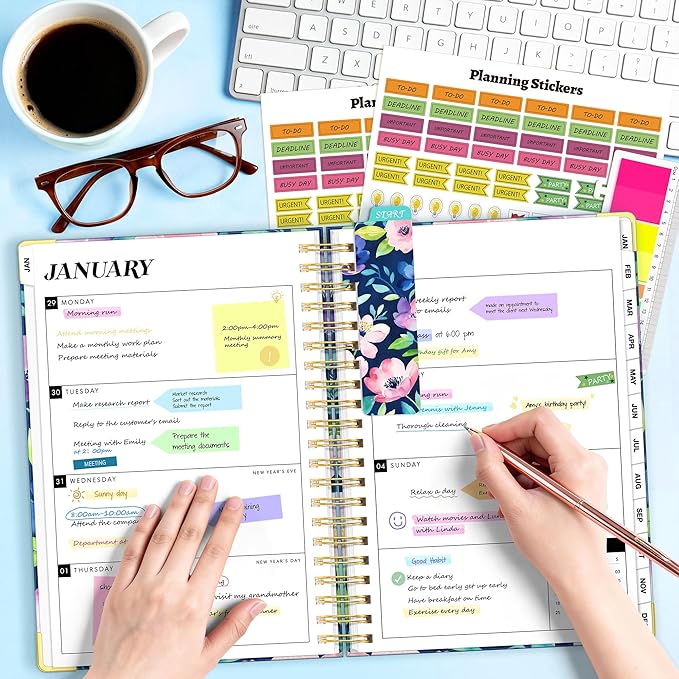 Planner 2026-2027, 18 Month Weekly and Monthly Planner, Jan. 2026 - Jun. 2027, 9" x 11.6" A4 Large Hardcover Calendar Planner with Page Tabs, Separator Page, Inner Pocket, Bookmark, Stickers, Sticky Note Set