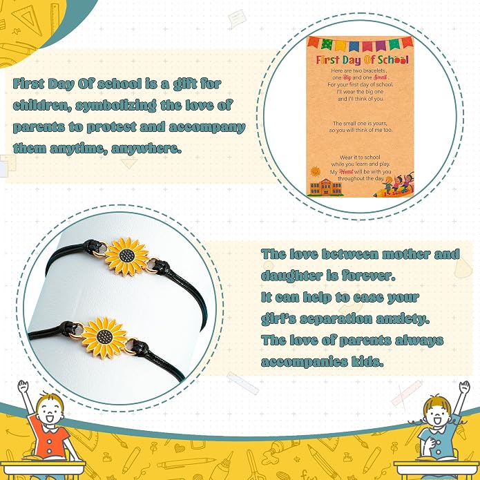 EOBOH First Day of School Bracelet Mommy and Me, Prek Matching Wish Bracelets Set, Adjustable Bracelet for Boys Girls Gifts Stuff Bulk