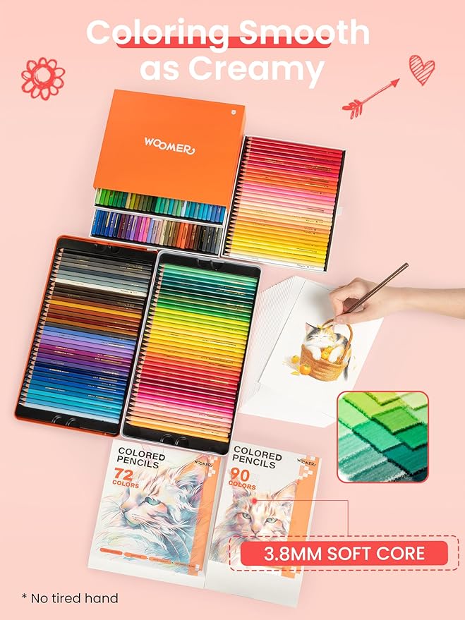 Woomer Premium Colored Pencils 133 Colors Set with 20 Wear-Resistant Paper, 3.8mm Soft Creamy Core for Artists Studios & Blending/Layering (162 Counts, 2 Packs)
