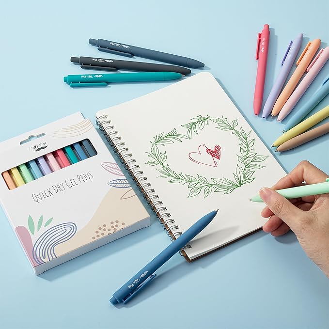 Mr. Pen- Retractable Gel Pens, 12 Pack, Colorful Ink, Fine Point 0.7mm, Fast Dry, Smooth Writing, Cute Pens for Drawing, Writing Planner and School Supplies