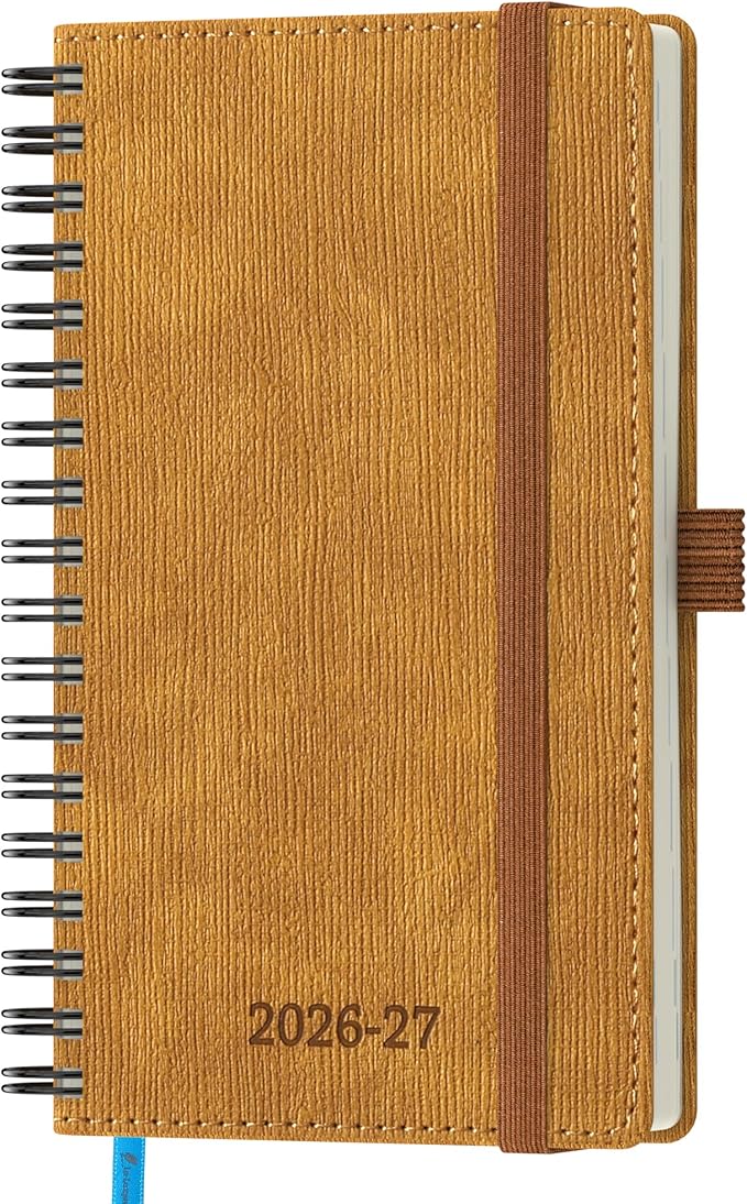 2026-2027 Planner, Daily Weekly Monthly Academic Planner, 18 Months Spiral Bound Agenda, 6.5" x 3.75", Vertical Layout, Calendar Planner, Vegan Leather Soft Cover,Caramel
