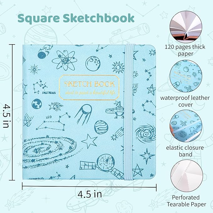 FLYING EAGLE 4 Pack Mini Sketch Books for Kids 4.5"x4.5" Cute Hardcover Sketchbook for Drawing 120GSM Thick Paper, Art Drawing Paper 120 Pages Sketch Pad for Boys Girls Teens,Gift Boxed