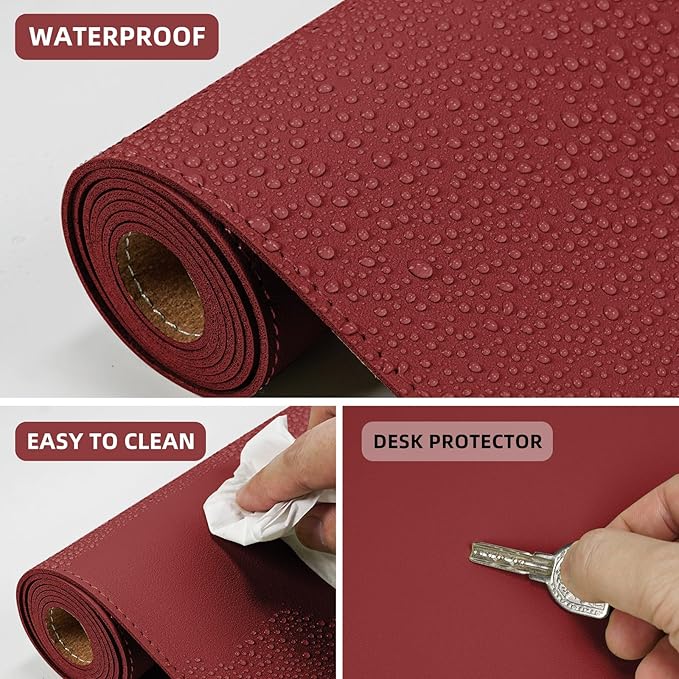AFIING Cork Desk Mat 31.5" x 17", Waterproof Dual-Sided Cork & PU Leather Desk Pad, Non-Slip Desk Protector for Home Office, Workspace Setup & Gaming (Red)