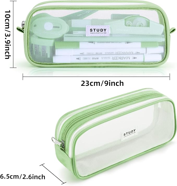 KALIDI Grid Mesh Pencil Case Pouch Large Capacity Pencil Bag with Zipper | Pencil Pouch Green Simple Stationery Bag Aesthetic Pen Bag for School Teen Girl Boy Multi-Purpose Bag for Office Men Women