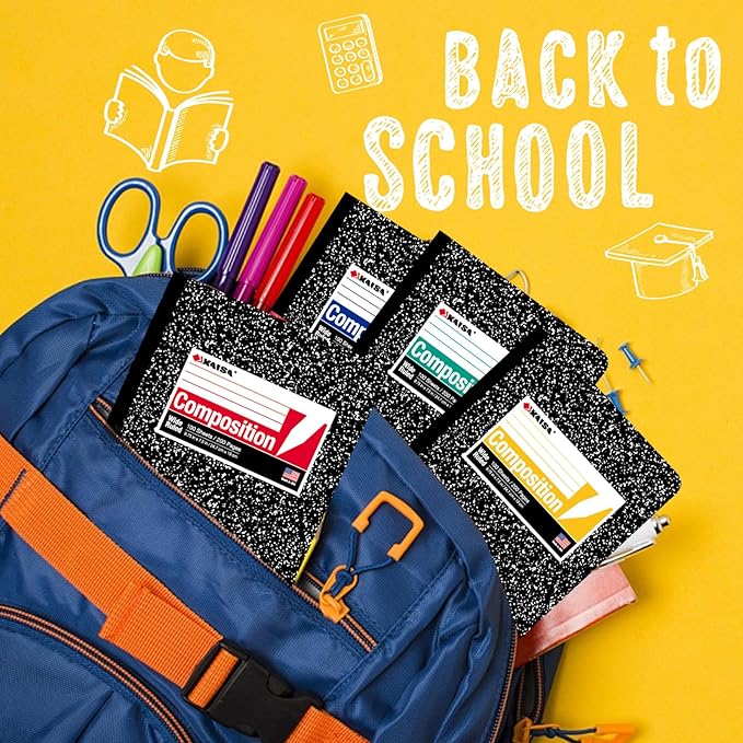 KAISA Composition Notebooks 100Sheets Comp Book,Wide Ruled 9.75x7.5inch, Classic Marble Composition Books, Carton of 20pads, C10001W