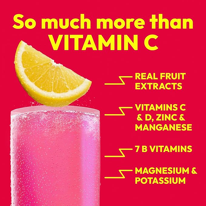 Emergen-C 1000mg Vitamin C Immune Support Powder Pink Lemonade 30CT includes Zinc, Manganese, 7 B Vitamins and Electrolytes for Back to School Essentials