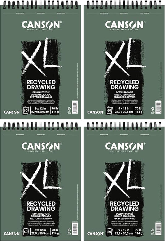 Canson XL Series Recycled Drawing Paper Pad, Top Wire Bound, 70 Pound, 9 x 12 Inch, 60 Sheets (Pack of 4)