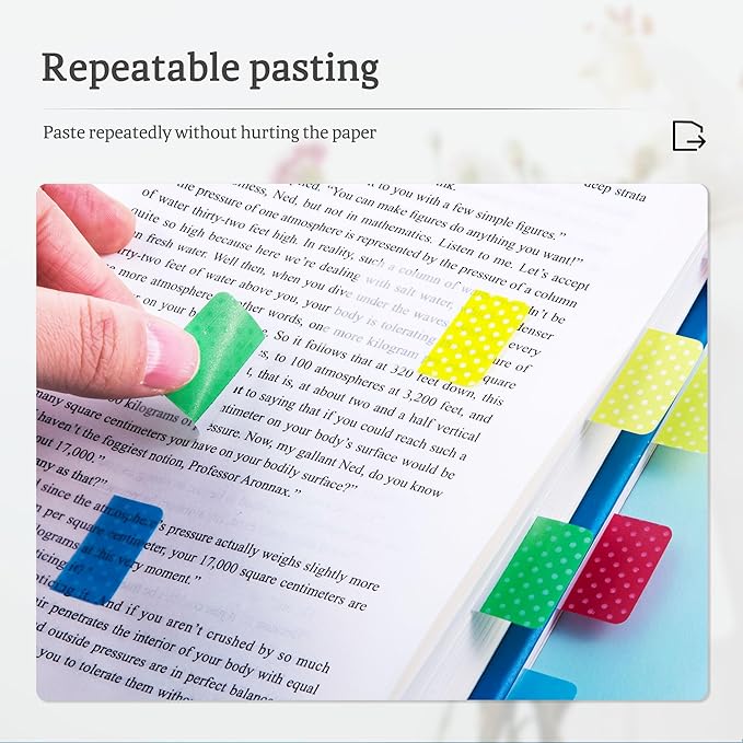 Golcellia 400 Pieces Sticky Index Tabs Transparent Sticky Notes, Colored Page Markers for Bookmarks, Writable and Repositionable Index Annotation Tabs（Polka Dots）