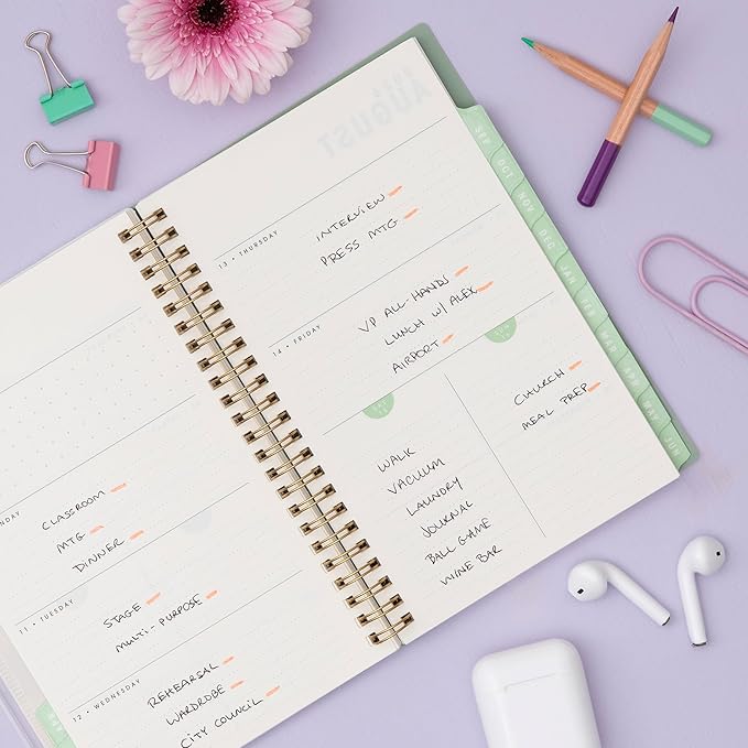 Blue Sky Brook Gossen 15 Month 2026-2027 Weekly and Monthly Academic Year Planner Calendar, April 2026 - June 2027, 5" x 8", Flexible Cover With Zip Pouch, Wirebound, Laminated Tabs, Storage Pocket, Green Check