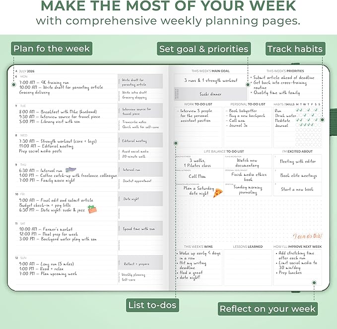 Clever Fox Planner PRO Premium Jan 2026-Jan 2027 – Luxurious Weekly, Monthly & Budget Agenda Organizer for Productivity & Reaching Goals, A4 Hardcover + Keepsake Box – Forest Green