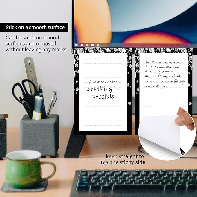 2 Pack Lined Sticky Notes 4x6 in, Cute Self-Stick Notepads with Lines, Large Memo Pads Strong Adhesive for Office, Home Glitter Diamond