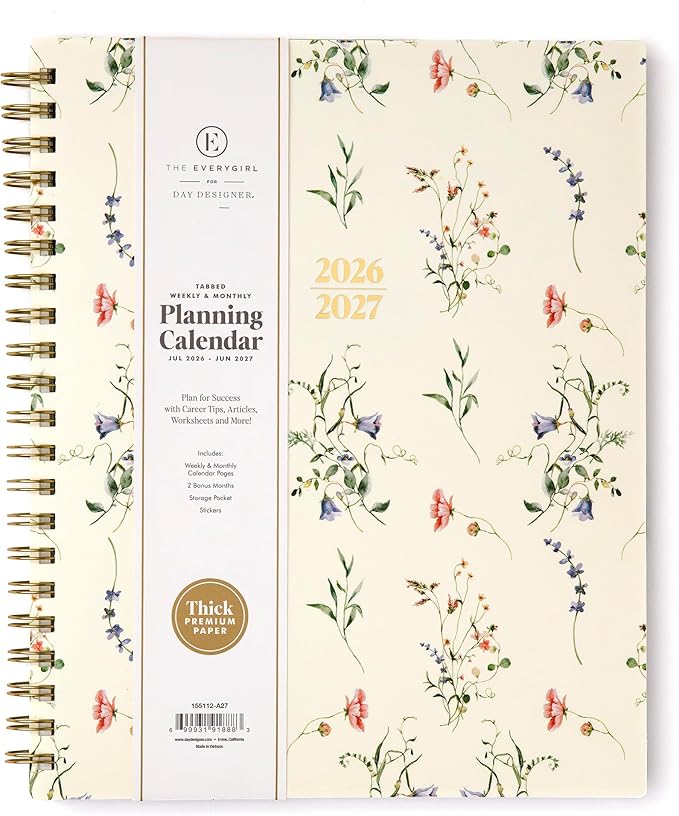 Blue Sky The Everygirl 2026-2027 Weekly and Monthly Academic Year Planner Calendar, July 2026 - June 2027, 8.5" x 11", Flexible Cover, Wirebound, Laminated Tabs, Storage Pocket, Includes Stickers, Marisa